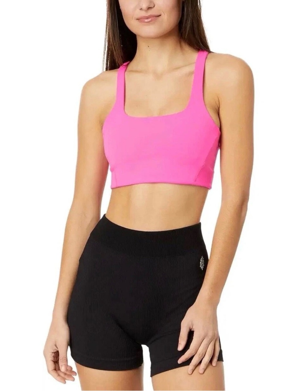 NWT FREE PEOPLE MOVEMENT Never Better Square Neck Sport Bra Hot Pink Sz XL